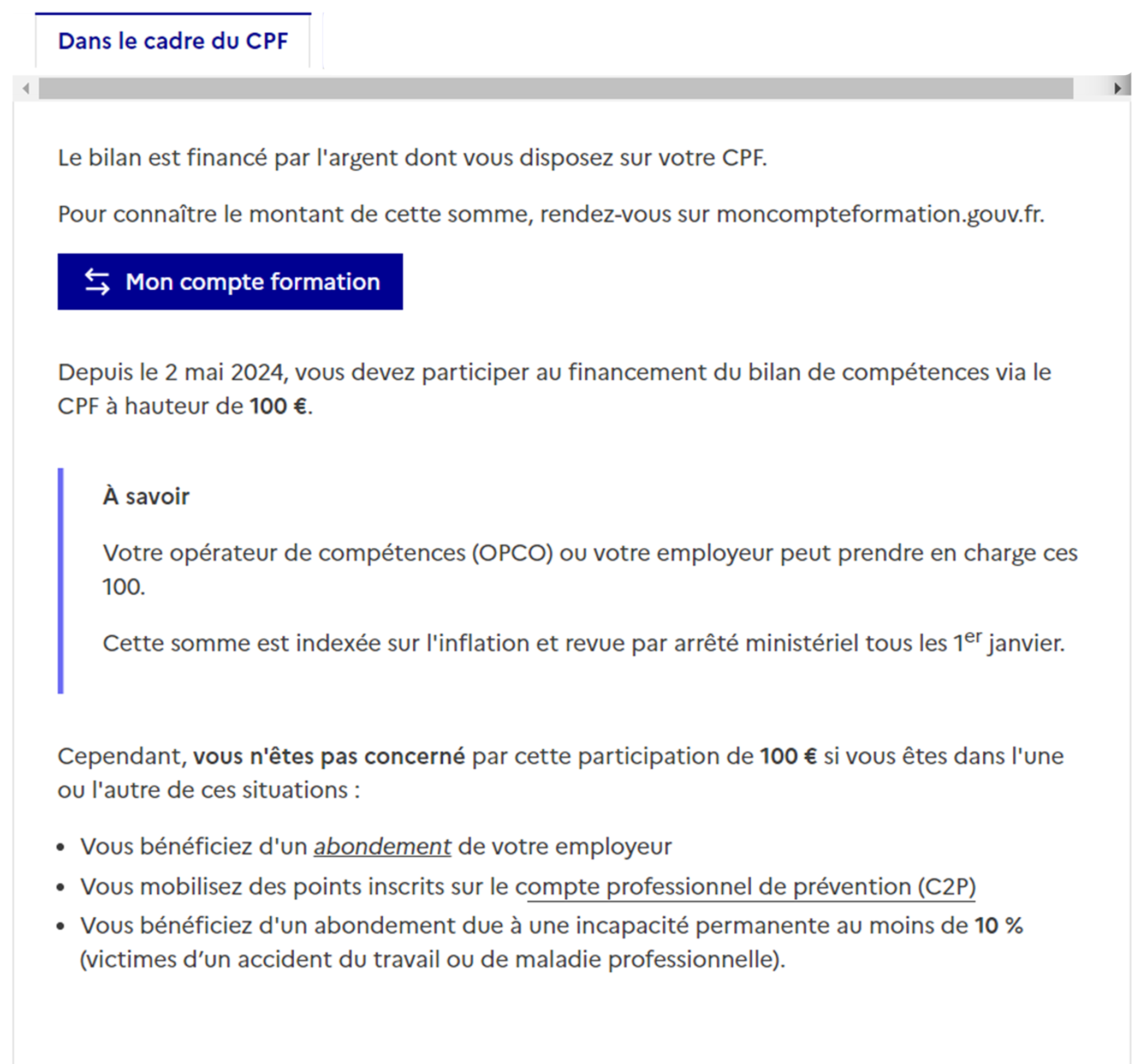 CPF Bilan de compétences